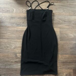 Vtg PS PerSeption Butterfly Detail Dress Black Spaghetti Strap Y2K L